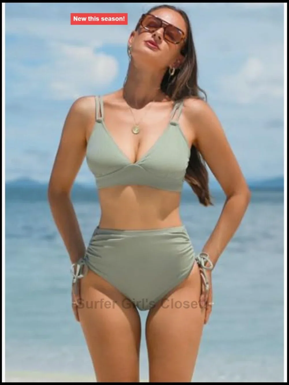 Women's V Neck High Waisted Ruched Tummy Control Bikini Set 2 Piece